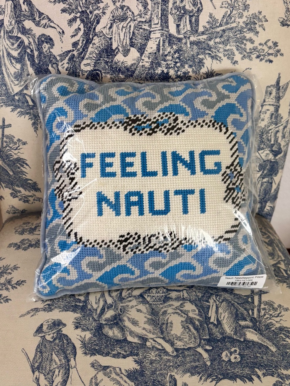 Feeling Nauti Blue Needlepoint Accent Pillow
